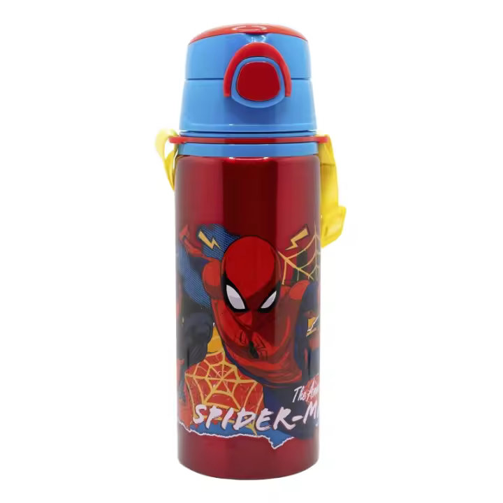 BOTELLA POP UP DE ALUMINIO CON CORREA 730 ML SPIDERMAN MOVING TARGET. Con correa, asa, tapón y pajita. STOR - 1