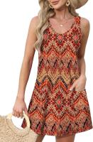 Vestido Mujer Verano Sin Mangas Vestidos de Playa Cuello en V Elegante Estampada Tanque Mini Casual Camisola con Bolsos - details 1