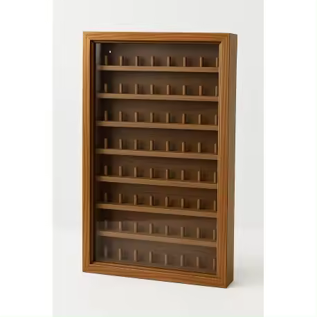 Vitrina colecciones dedales. Acabado Barniz Roble. Varias medidas. (64 DEDALES) - 1