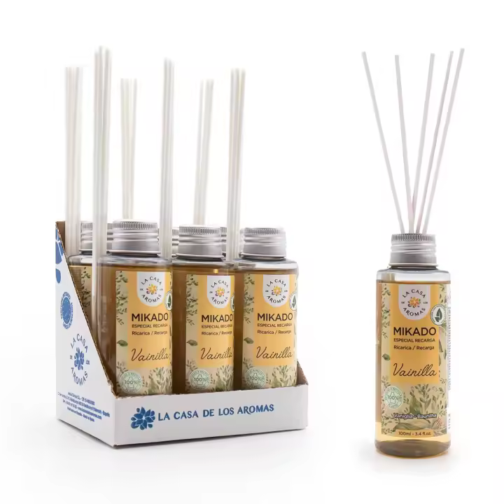 La Casa de los Aromas - Ambientador Mikado Aroma Vainilla - Set Difusor Líquido para Reposición con Varillas - Fragancia Duradera - Ideal para el Hogar, Baño, Casa - 6 x 100 ml - 1