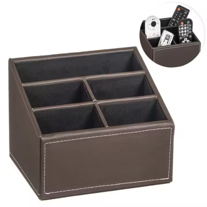 Dcasa Portamandos marron efecto piel soporte para mando a distancia con 5 bolsillos - 1