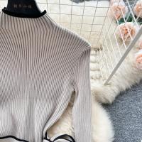 Vestido Bodycon Largo Elegante Con Ribbed Contrastado Tejido Muy Estirable Para Mujer Otoño Invierno Con Cinturón Y Bandage Streetwear Vestido De Mujer - details 8