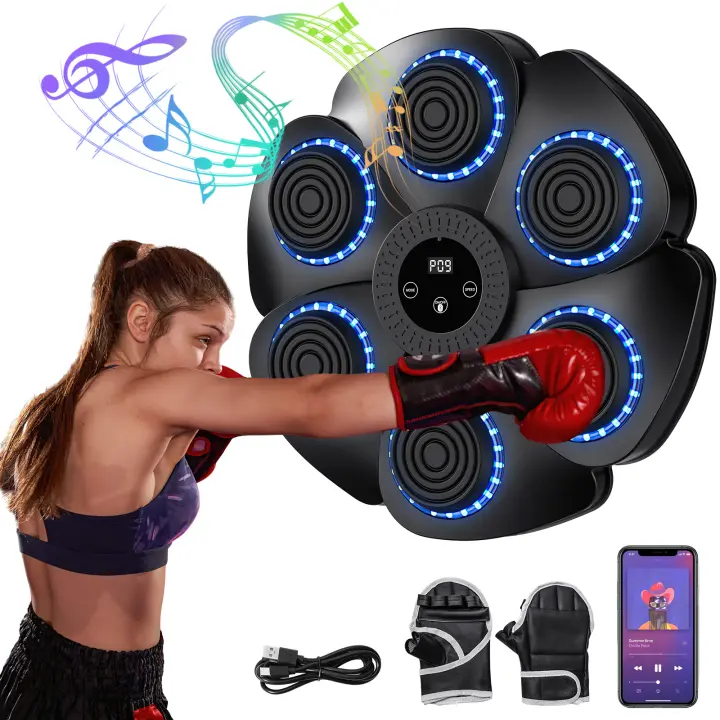 Máquina de entrenamiento de boxeo musical inteligente para niños y adultos, entrenador de Fitness,Máquina de boxeo de seis objetivos objetivo electrónico de pared, bolsa de arena colgante,Detección inteligente, emparejamiento Bluetooth - 1