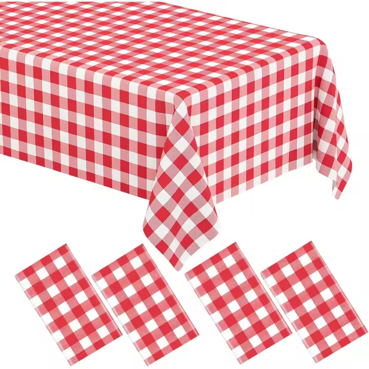 6 Pack Light Yellow Gingham Rectangular Plastic Tablecloths, Yellow and White Checkered Disposable Table Covers 54" x 108" for Birthday, Wedding, Bridal Shower, Outdoor Picnic Camping Parties - 1