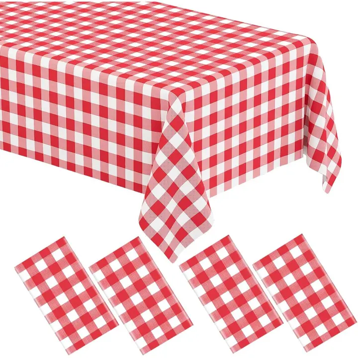 6 Pack Light Yellow Gingham Rectangular Plastic Tablecloths, Yellow and White Checkered Disposable Table Covers 54" x 108" for Birthday, Wedding, Bridal Shower, Outdoor Picnic Camping Parties - 1