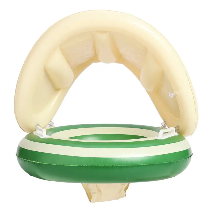 Anillo de natación para niños cubierta de sombra raya seat ring bebé inflable blowing sit ring con manija - 1