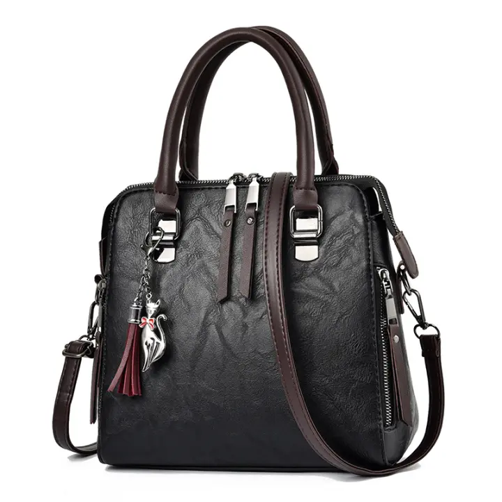 Bolso De Hombro De Cuero PU De Moda Con Decoración De Borla Para Mujeres Bolso De Trabajo Doble Asa Para Oficina Y Negocios - 1