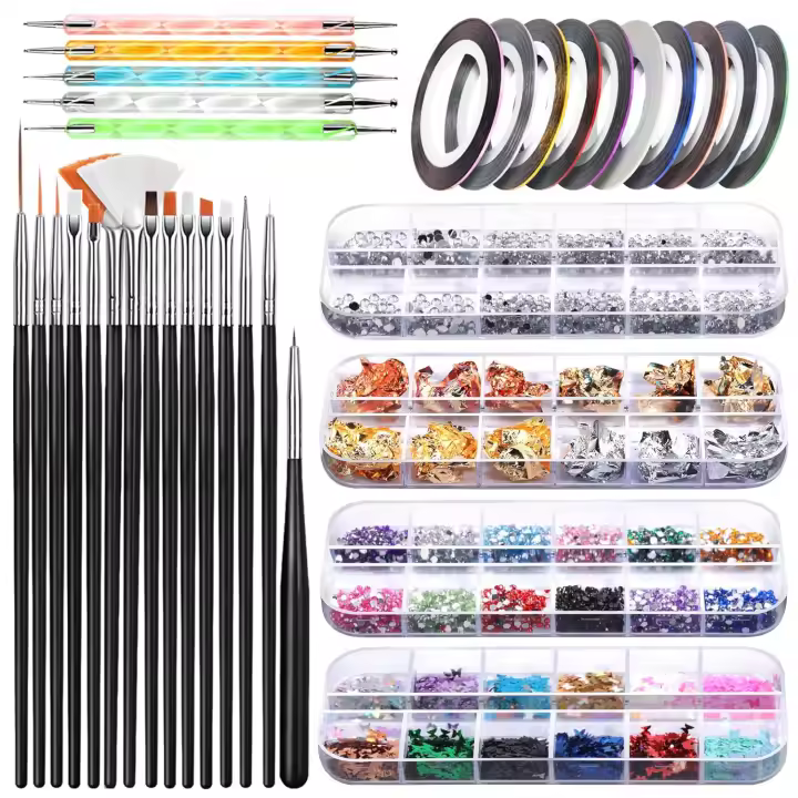 Kit de decoración de uñas, herramientas para uñas, kit de diseño de uñas con pinceles, cinta para uñas, gemas para uñas, diamantes de imitación, herramientas para puntear uñas, láminas para uñas, uñas de mariposa - 1