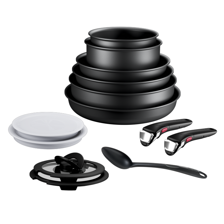 Tefal Ingenio Eco Resist, Sets de sartenes y cazos,&nbsp;Apilables, Revestimiento Antiadherente Seguro, Indicador de Temperatura, Inducción, Apto para Horno, Perfecto Dorado, Mango Desmontable seguro,