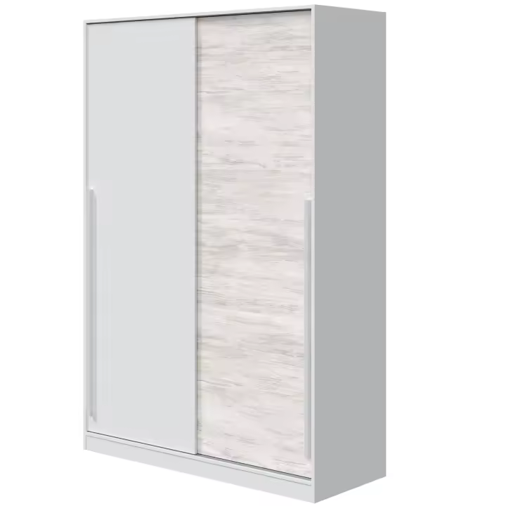 Meimon Armario de 2 puertas correderas fabricado con tablero de partículas melaminizado tipo E1 de 15 mm de espesor, con cantos PVC de 0,6 mm, trasera MDF lacada blanca de 3 mm, incluye barra de colgar de aluminio extraíble, guías correderas ABS - 1