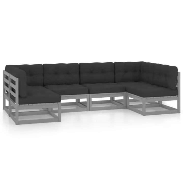 vidaXL Set de muebles de jardín 6 pzas con cojines madera pino gris - 1