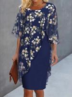 Vestido Elegante De Tamaño Grande Con Diseño De Estampado Falso Two-piece Ajustado Para Cocktail Vestido Midi De Cuello En V Estilo Oficina - details 5