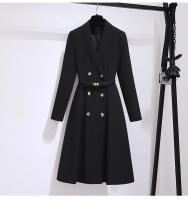 Vestido Elegante Para Mujer Con Doble Botón Y Cinturón Longitud Pierna Vestido Oscuro Blanco A-Line Estilo Oficina Moda Otoño 2025 - details 19