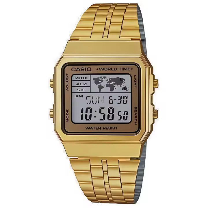 Reloj Casio Alarm World Time Digital A500WGA-9 hora mundial dorado - 1