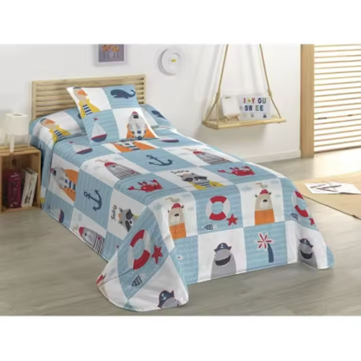 Karamelo Home Edredón Infantil Sailor - Diseño Infantil - Tonos Azules - Relleno Fibra Hueca - Fabricado en España - 1