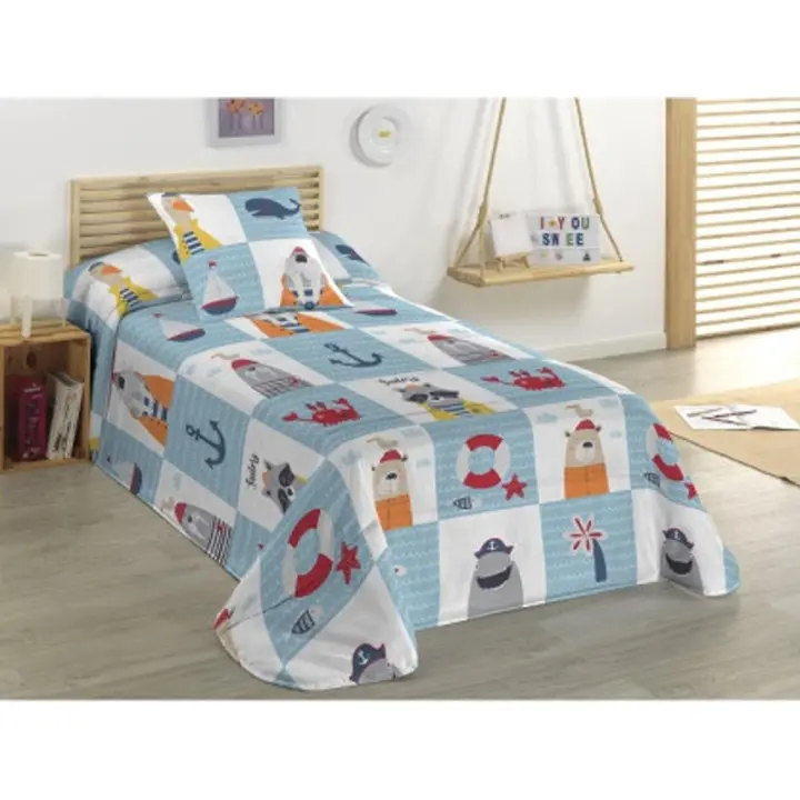 Karamelo Home Edredón Infantil Sailor - Diseño Infantil - Tonos Azules - Relleno Fibra Hueca - Fabricado en España - 1
