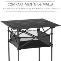 Outsunny Mesa de Camping Plegable Mesa de Picnic con Espacio Almacenaje de Malla y Bolsa de Transporte para Jardín Patio Exterior 70x70x69 cm - details 3