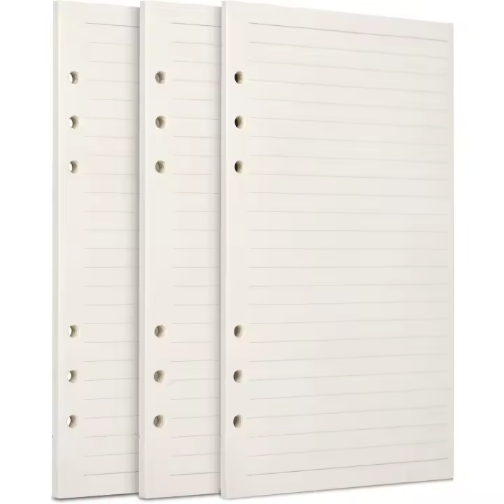 Papel de repuesto A6, 3 paquetes, 100 g/m², papel grueso rellenable, 6 orificios, hojas sueltas, 135 hojas (270 páginas) - 1