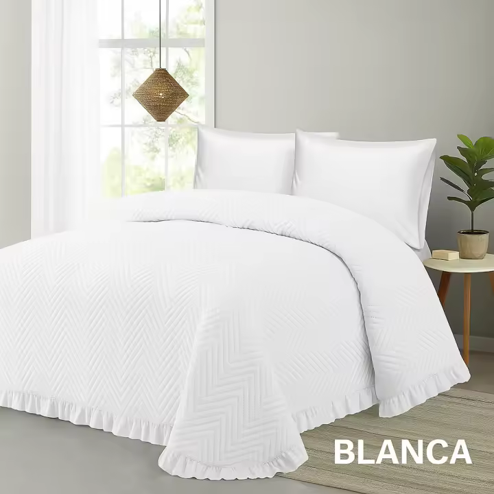 Colcha Bouti Blanca Lavada Lisa | Estilo Minimalista y Acolchado Elegante | Microfibra Ligera | Para Hogares y Hoteles - 1