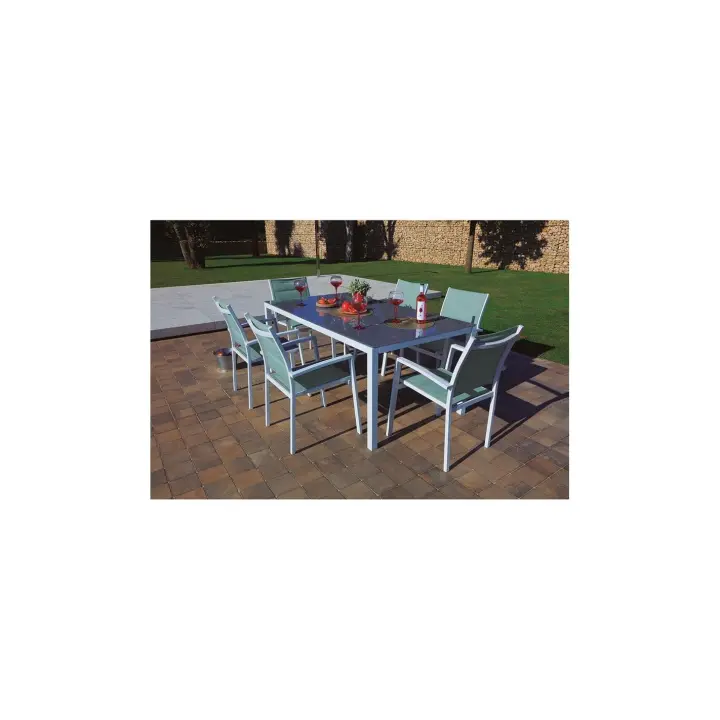 MESA JARDIN MOD. MALDIVAS ALUM CON SUPERFICIE DE CRISTAL 180x100 cm  - DE SUINPLAS DECORACIONES - 1