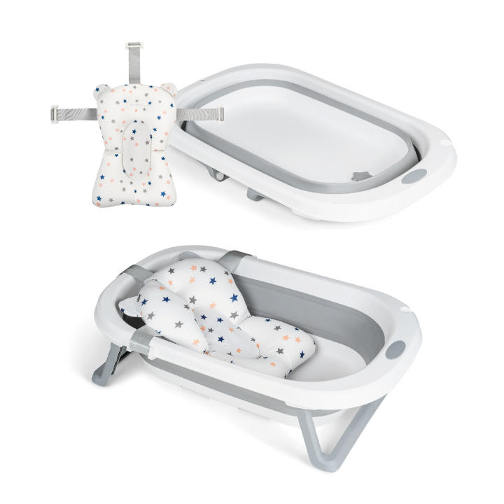 MS Flex + Cojín Reductor - Bañera Plegable para Bebé con Patas y Cojín Reductor Adaptable - Bañera para Bebé Fácil de Guardar - Portátil para Casa o para Llevar de Viaje