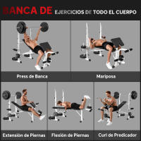 HOMCOM Banco de Musculación Multifuncional Inclinable, Banco de Pesas, Press Banca con Soporte para Barra Ajustable, Extensión de Piernas, Curl de Predicador, Mariposa, Entrenamiento en Casa, Gimnasio - details 3