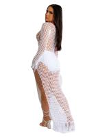 Vestido Midi Bodycon De Encaje Con Borlas Y Manga Larga Para Mujer Estilo Playa Fashion Hollow out Y Abertura Lateral Alta - details 6