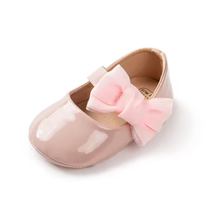 Zapatos De Niña Bebé PU Cuero Nudo Plano Antideslizante Suela De Goma Ligeros Para Pequeñas Princesas Vestido De Boda Niñas - 1