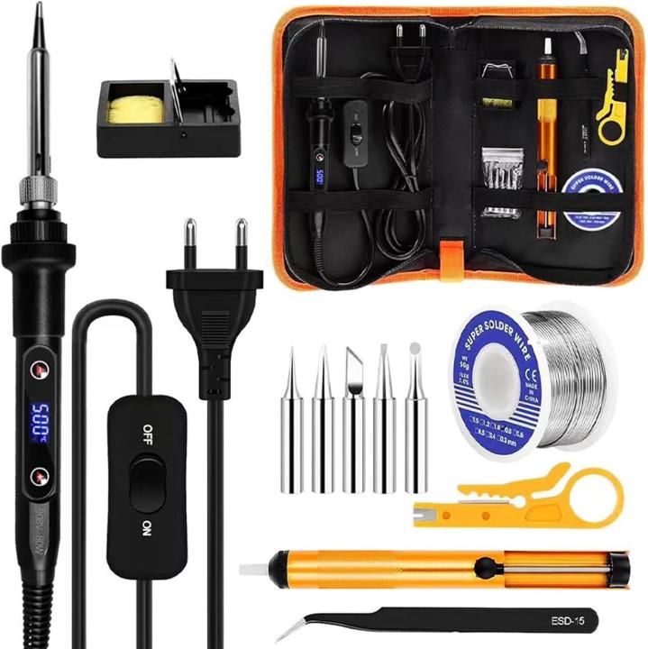JORDI Soldador de Estaño 80W Kit Profesional 13 en 1 con Temperatura Ajustable (180℃-520℃), Incluye 5 Puntas,Bomba Desoldadora, Soporte,Pinzas y Alambre de Soldadura – Ideal para Reparación