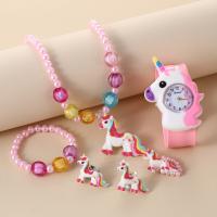 Juego De Reloj Y Joyería Para Niñas Con Patrón De Caballo Arcoíris Collar Aretes Anillo Pulsera Regalos Para Niñas Y Niños - details 20