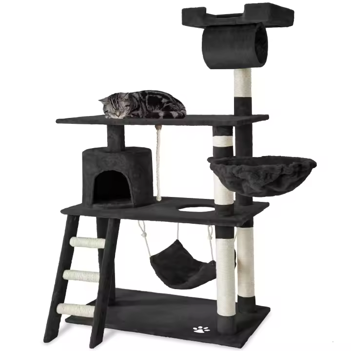 Tectake - Rascador para gatos Marcel | Medidas (largo x ancho x alto): 105 x 60 x 141 cm | Muchas posibilidades de juego y descanso y vistas excelentes | Bonito y práctico árbol rascador para afilarse las uñas | Muy compacto - 1