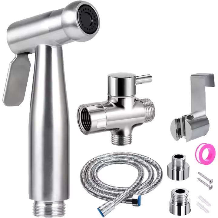 Ducha de Mano Inodoro Kit Completo - Válvula 3 Vías - Estándar Francia - Plata - 1
