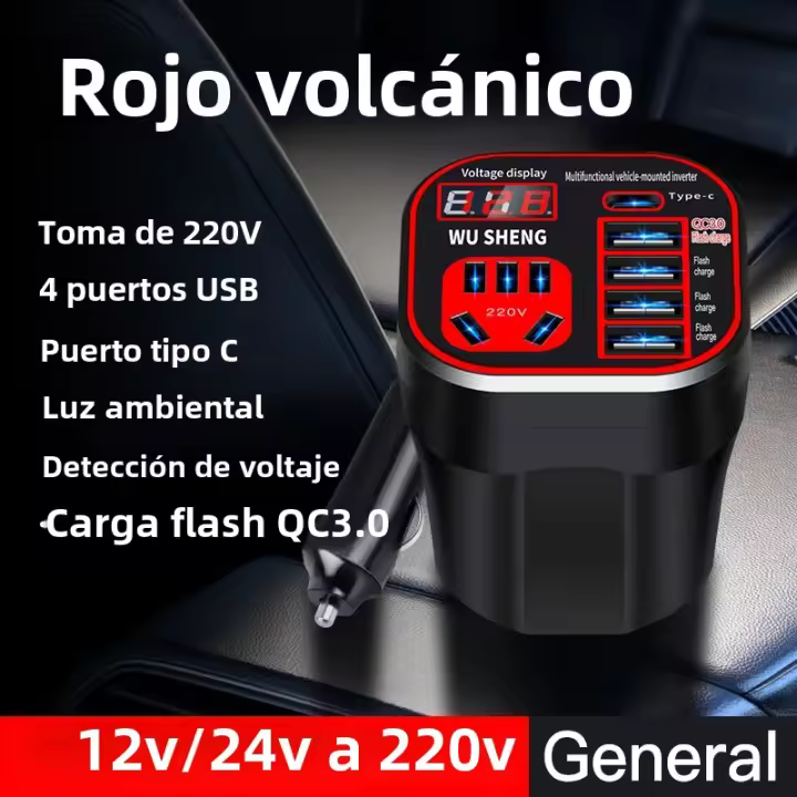 Inversor De Potencia Para Coche 24V 12v 220v 120W Con Pantalla LED 3 Tipos De Inversor Montado En El Coche Cargador QC Portátil - 1