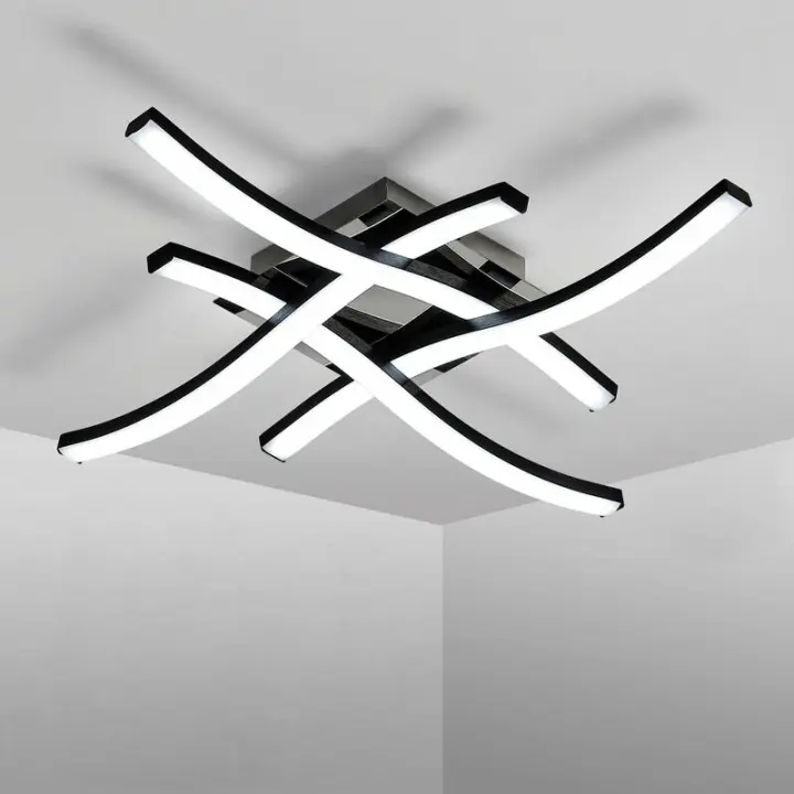 Lámpara de Techo LED Moderna con Placas Integradas de 6500K Diseño Curvado Lámpara de Techo para Dormitorio Balcón Corridor Negro - 1