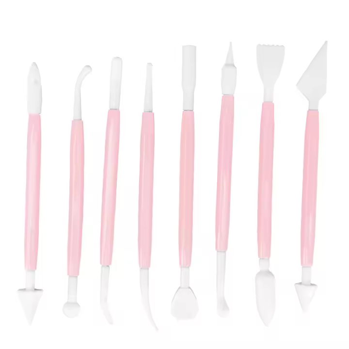 Juego de 8 herramientas para decorar tartas con fondant, bolígrafo grabador, suministros para tartas, herramientas para hornear DIY, color rosa - 1