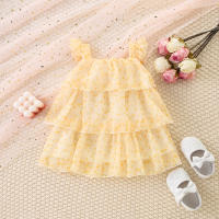 Vestido De Princesa Para Bebé Niña Verano Color Sólido Con Flores Malla Ligera Y Delgada Manga Volante Dulce Vestido De Niña - details 4