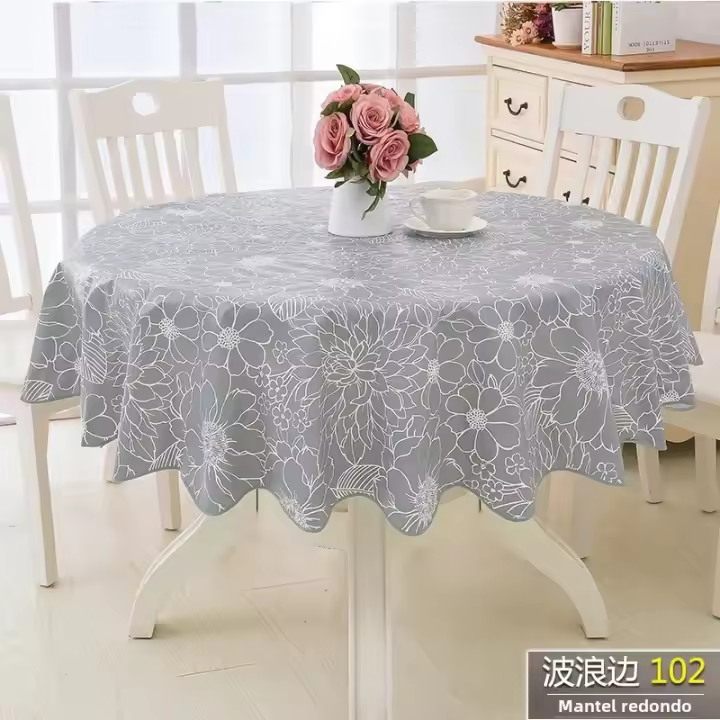 Mantel Redondo De Tela Y Plástico PVC Impermeable Y Resistente Al Aceite Lavable Estilo Moderno Con Patrón Floral Para Hogar Y Fiestas - 1