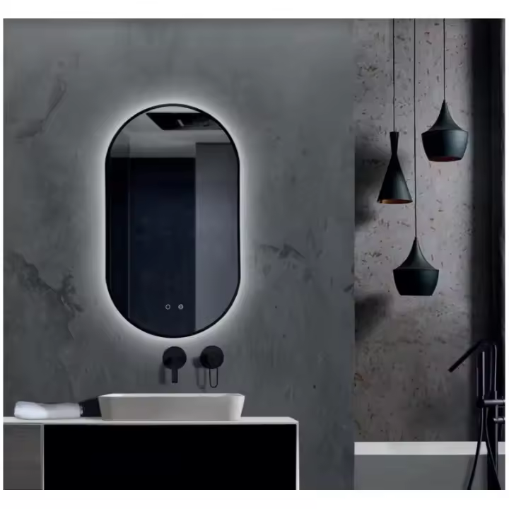 LEDIMEX TOKYO TOKY022/90NG Espejo elíptico con sistema antivaho y marco de aluminio negro mate 90x50 - 1