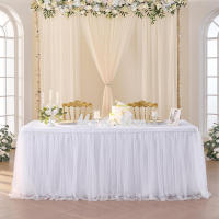 Enagua De Tule Blanca Para Mesa Rectangular O Redonda 2 Capas De Enaguas Plegadas Decoración Para Bodas Cumpleaños Baños De Lujo Y Mesas De Postres - details 3