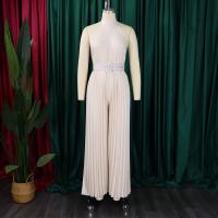 Elegante Monopiece Plisado Para Mujer Con Cinturón Y Pierna Ancha De Largo Al Suelo Sin Mangas Y Cuello Redondo Para Fiesta Y Cumpleaños - details 2