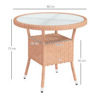 Outsunny Mesa de Ratán Redonda Ø80x75 cm Mesa de Jardín con Estante Tablero de Vidrio y Marco de Acero Carga 50 kg para Terraza Patio Natural - details 2