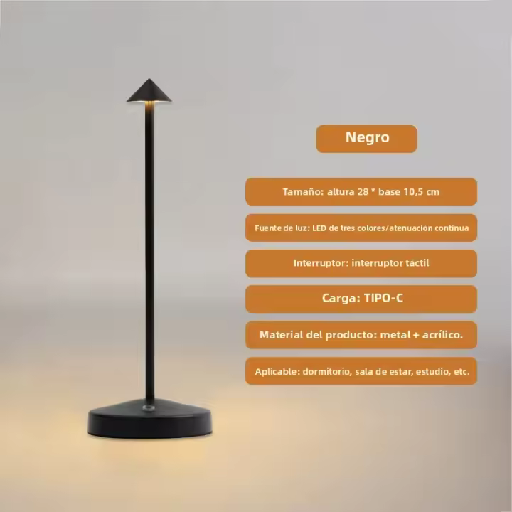 Lámpara De Escritorio LED Táctil Recargable Sin Cable Con Luz Dimmer En 3 Colores Para Decoración De Dormitorio Restaurante Barra - 1
