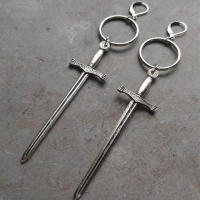 Pendientes Colgantes De Espada Gótica Para Mujer Joyería De Halloween Clásica Y Mística Regalo Elegante Con Doble Hoja Y Anillo - details 24