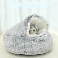 Cama De Gato Redonda De Peluche 2 En 1 Almohadilla Para Gato Casa De Gato Saco De Descanso Para Perro Pequeño Tamaño S/M/L Colores Variados - details 7