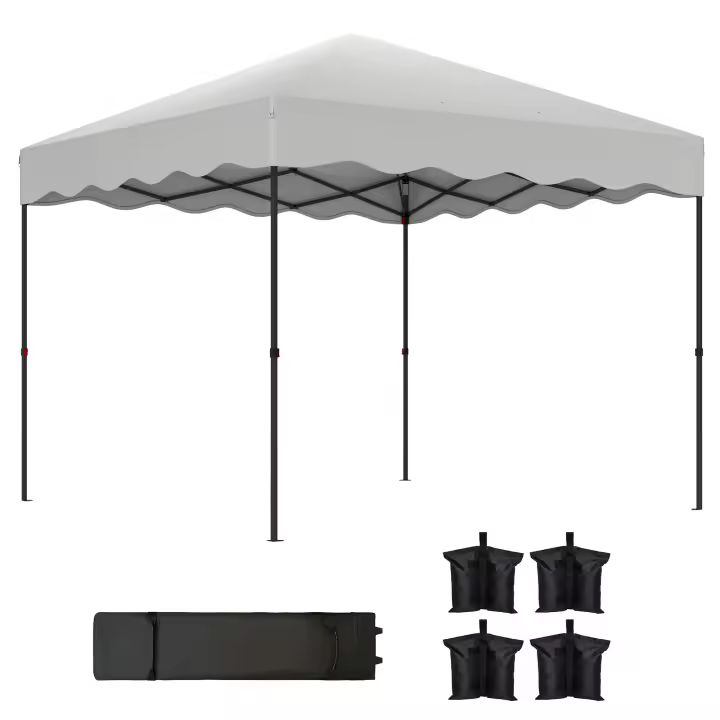 Outsunny Carpa Plegable Pop-up Gazebo 3x3 m Cenador Plegable con Protección UV 50+ Altura Ajustable Bolsa de Arena y Bolsa con Ruedas para Camping Fiestas - 1