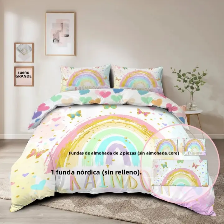 Funda De Edredón Butterfly Rainbow 3PC Doble Colchón Cómodo Y Suave Tela De Poliéster 100% Impresión Digital Para Cama Twin/Full/Double/Queen/King Sin Relleno - 1