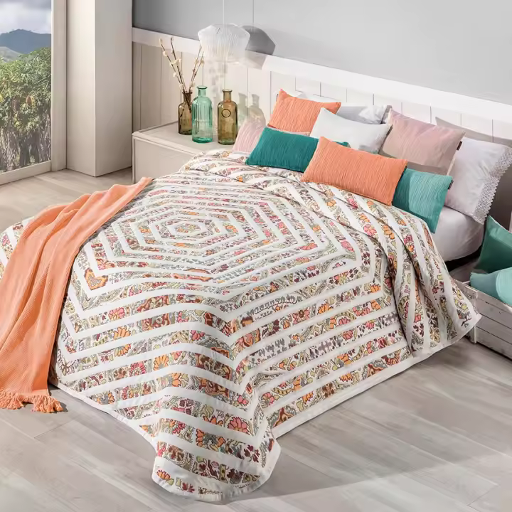 Manterol Outlet - Colcha cubrecama jacquard abaya dibujo geométrico. Cubrecama de gama alta de telar. Tejido de alta calidad y duradero. Color rojo y caldera disponibles. - 1
