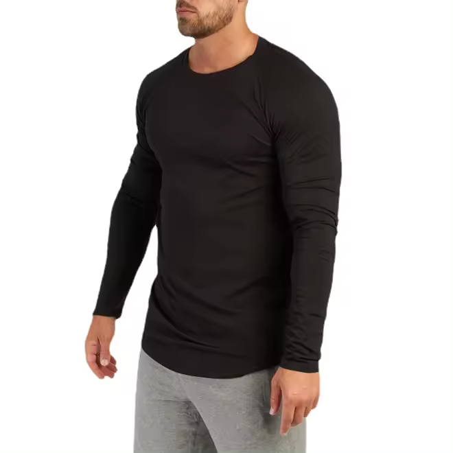 Gym T-Shirt Men Spring Cotton T-Shirt Fitness Men Solid Sports Tshirt O-neck Long Sleeve Tops Men Slim Fit Tee Shirts - 1