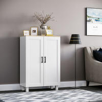HOMCOM Armario de Salón Moderno Armario de Almacenaje con 2 Puertas Estante Ajustable y Base Elevada para Cocina Comedor Pasillo Dormitorio Dispositivo Antivuelco 60x30x90 cm Blanco - details 1