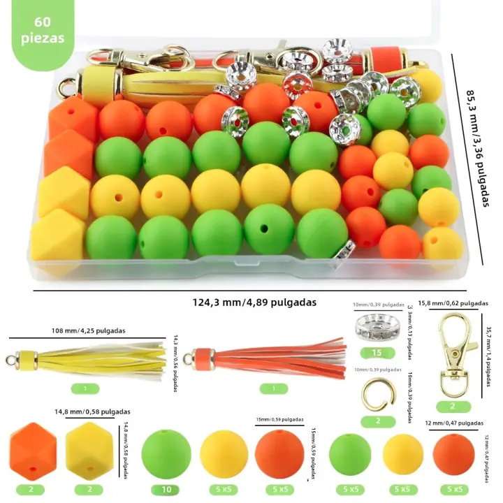Nuevos 60Pcs/Lote Ganchos De Llave De Cuero Con Borlas De Silicona Y Abalorios Redondos Hexagonales Para Fabricación De Joyas Accesorios Para Pulseras Y Llaveros DIY - 1
